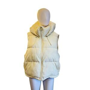 Zara Women’s XL Beige Puffer Vest – Quilted, Lightweight, Zip Front
